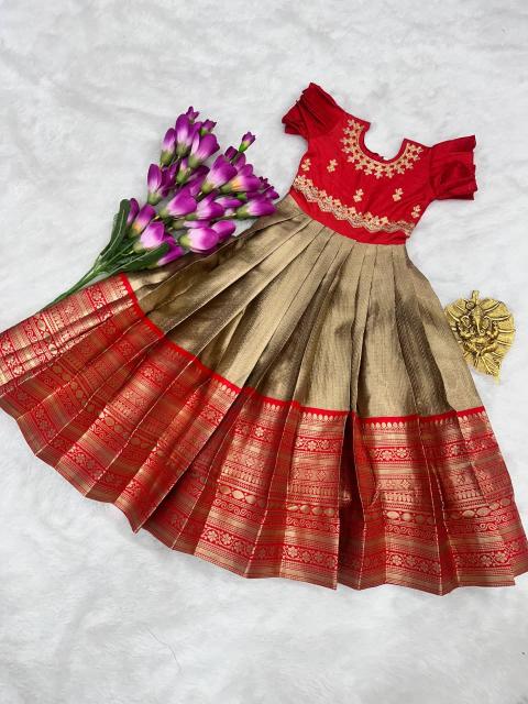 Kids gown silk red Bulk kids clothing supplier in Vadodara